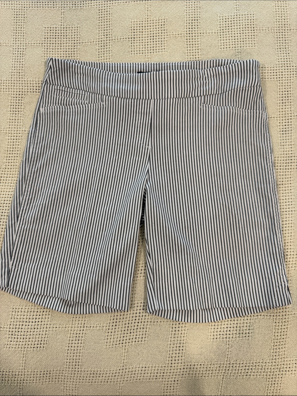 Striped knit Pull-On Bermuda Shorts in Black & White